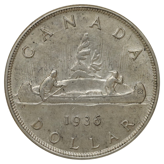 1936 Canada Dollar Almost Uncirculated (AU50) Scratched, Cleaned, or Impaired