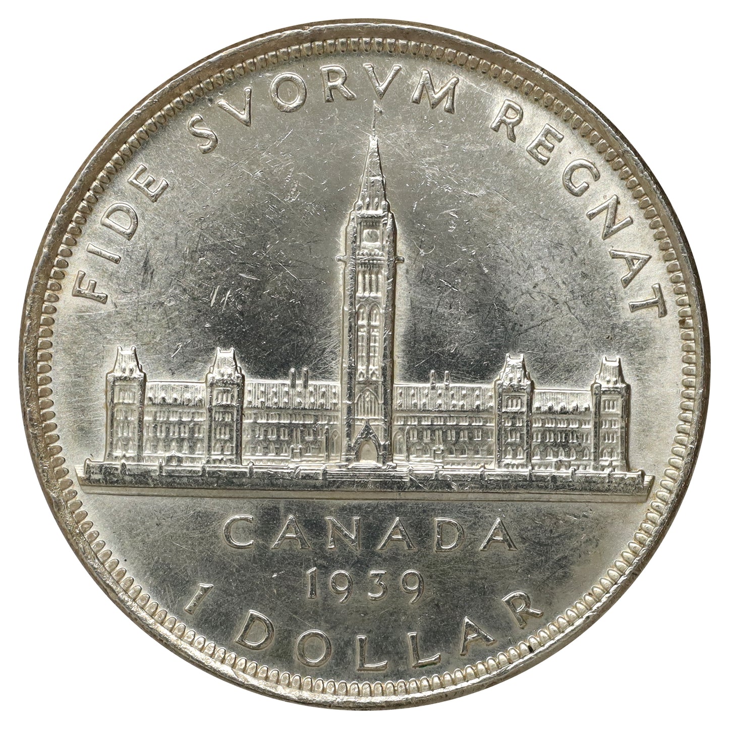 1939 Canada Dollar Brilliant Uncirculated (MS63) Scratched, Cleaned, or Impaired