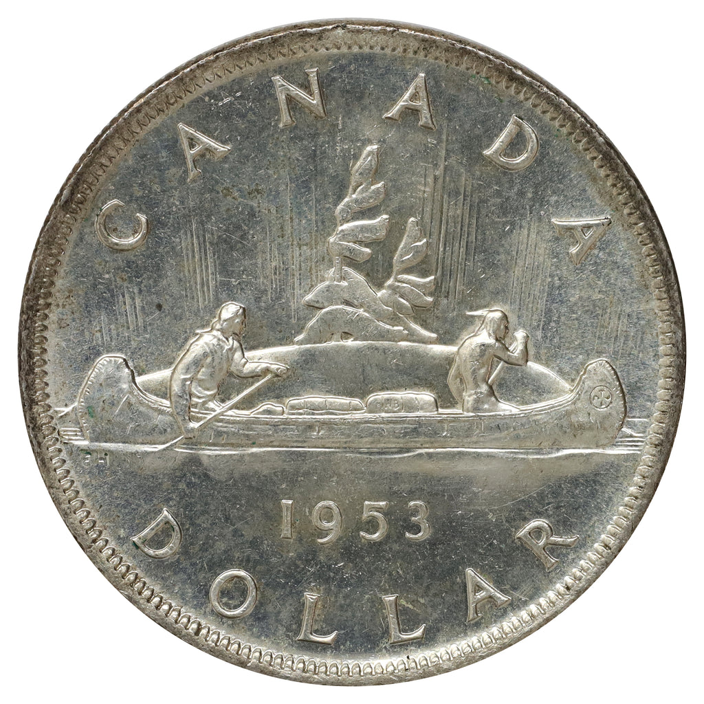 1953 NSS Canada Dollar Brilliant Uncirculated (MS63) Scratched, cleaned, or impaired