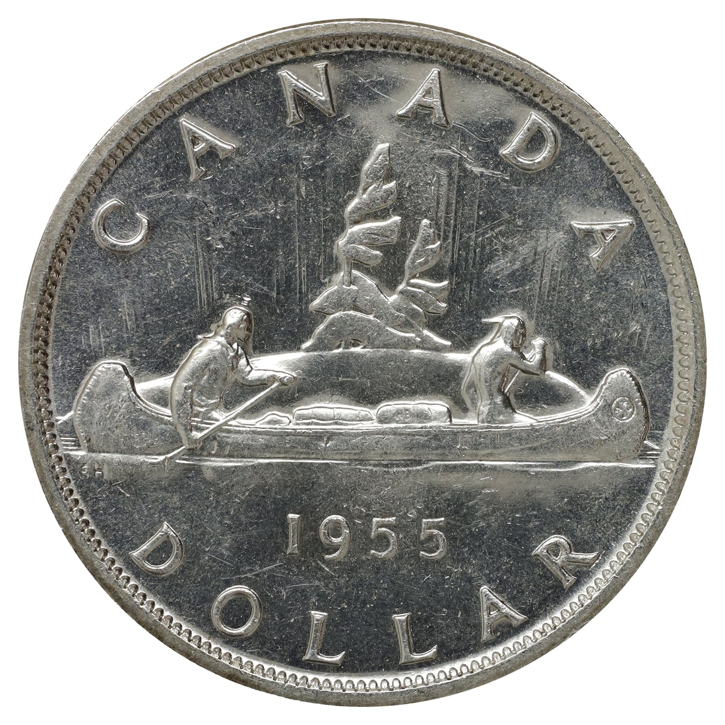 1955 Canada Dollar AU-UNC (AU55) Cleaned, scratched, or impaired