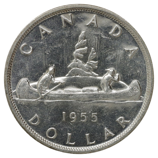 1955 Canada Dollar AU-UNC (AU55) Cleaned, scratched, or impaired