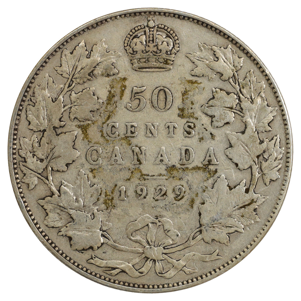1929 Canada 50-cents Very Good (VG8) Scratched, toned, or impaired