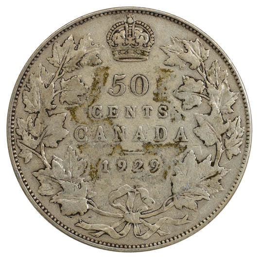 1929 Canada 50-cents Very Good (VG8) Scratched, toned, or impaired