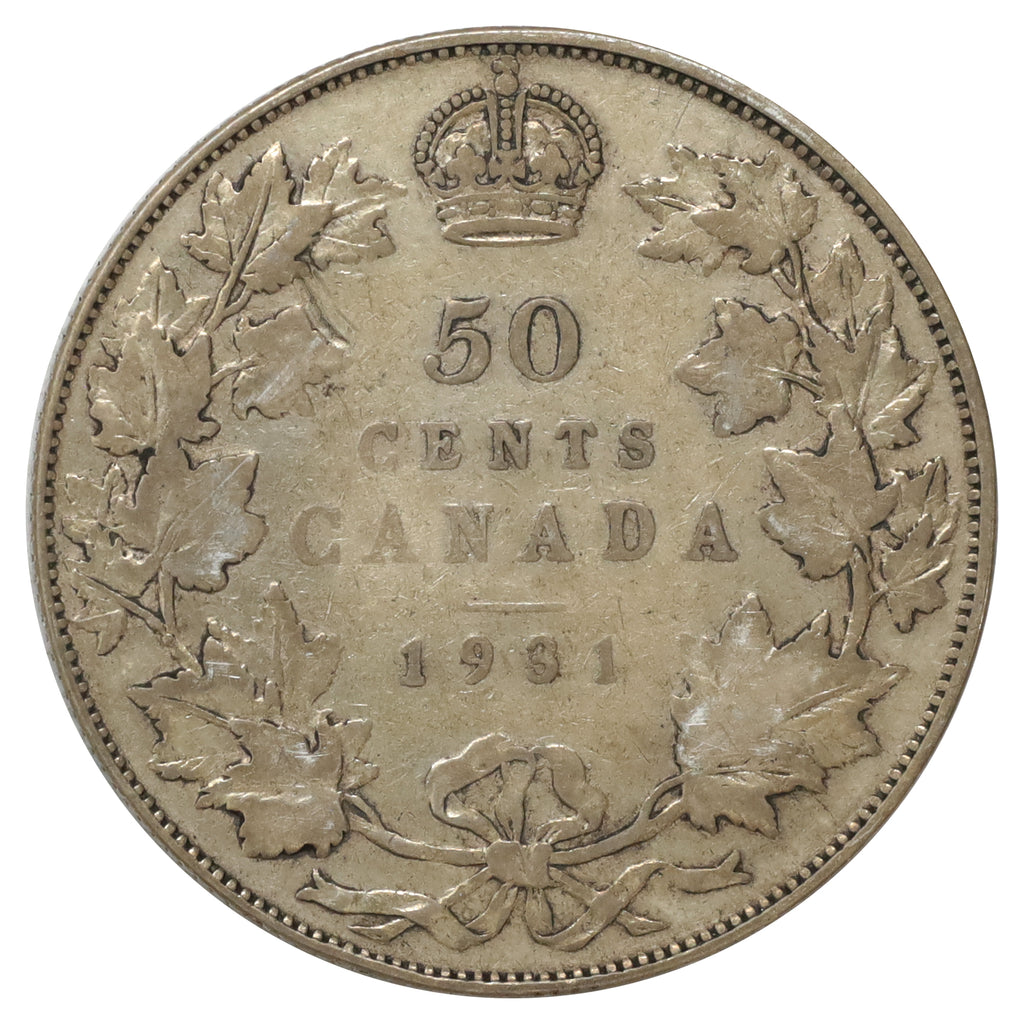 1931 Canada 50-cents Very Good (VG8) Scratched, nicks, or impaired