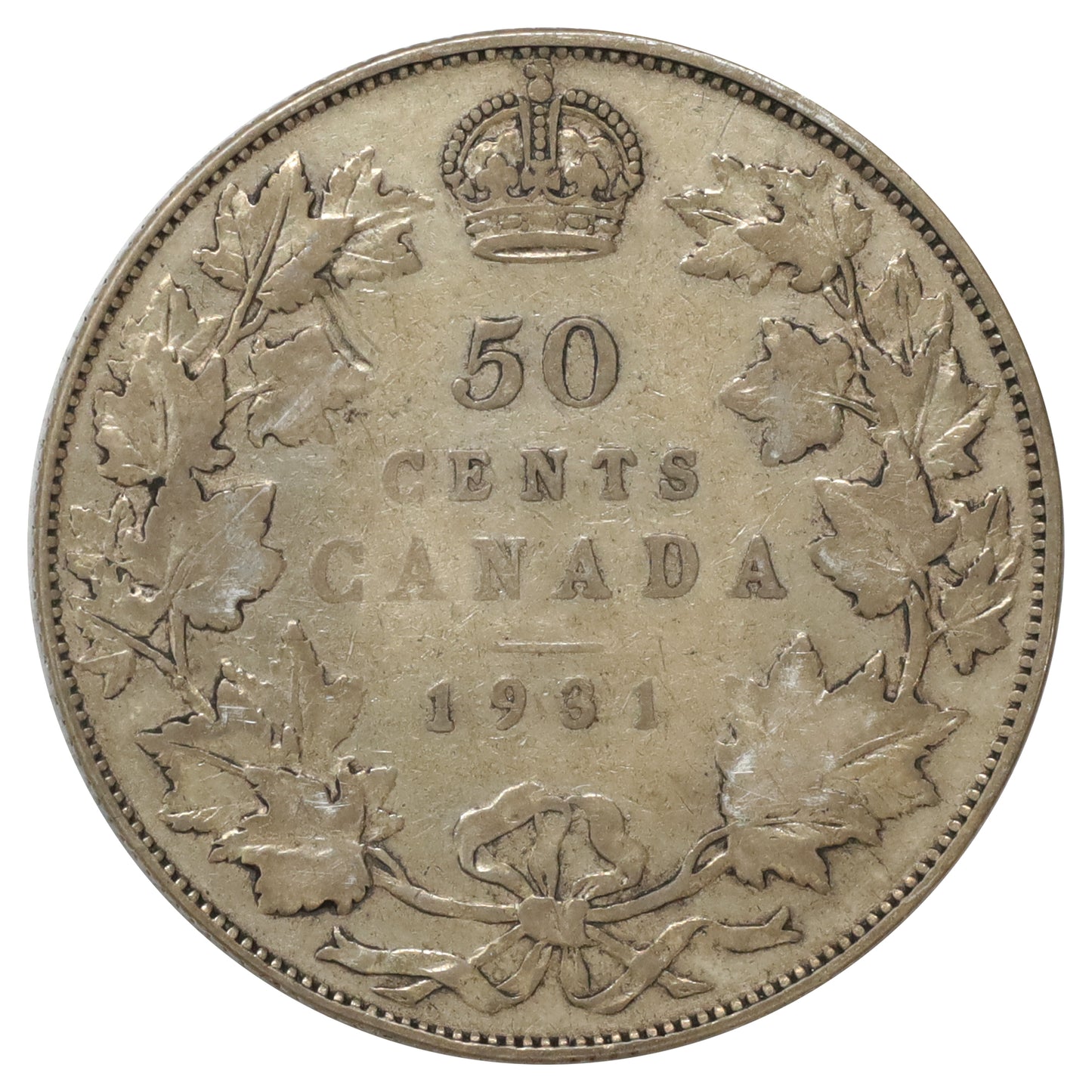 1931 Canada 50-cents Very Good (VG8) Scratched, nicks, or impaired
