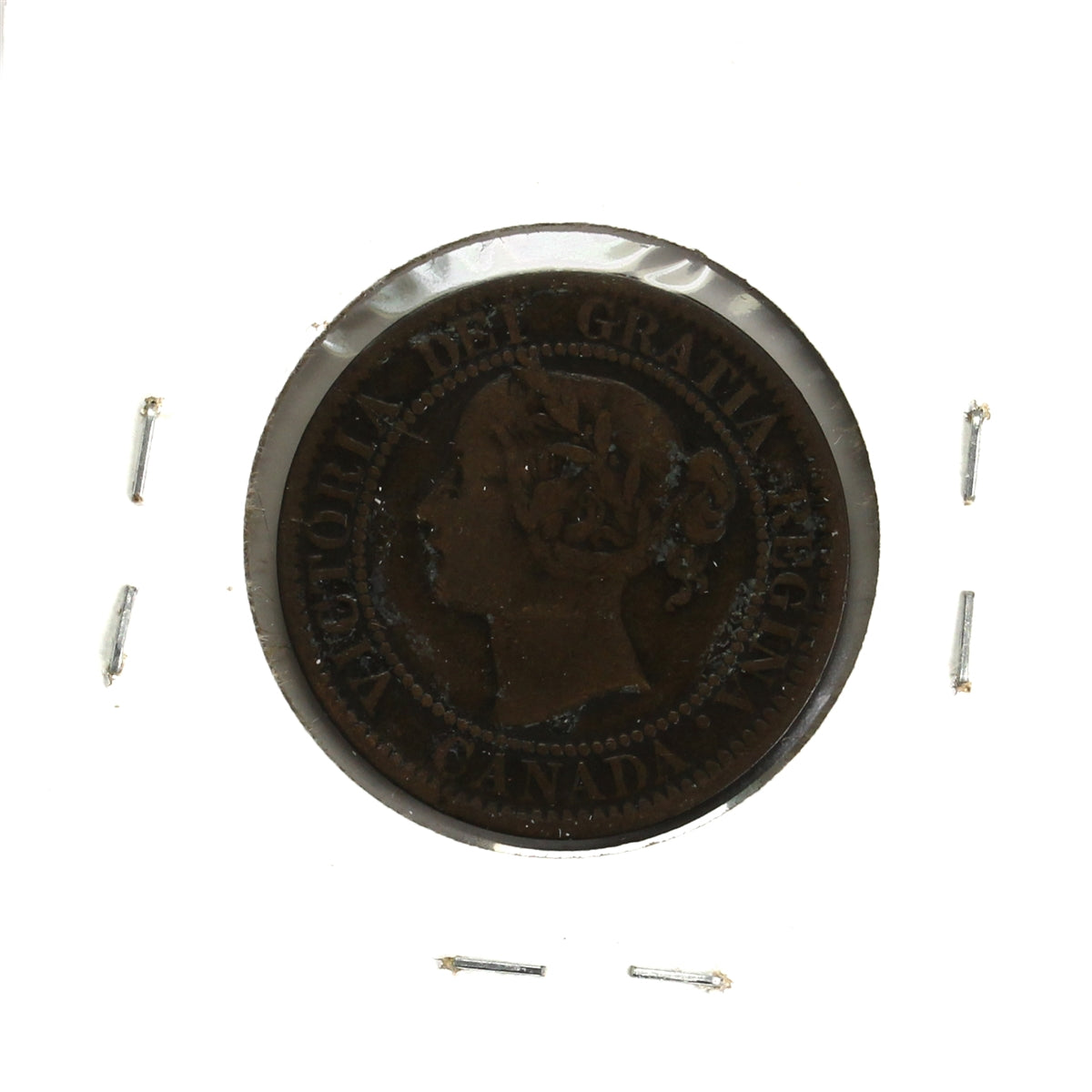 1859 Narrow 9 Canada 1-cent F-VF (F-15) cleaned, scratched or impaired