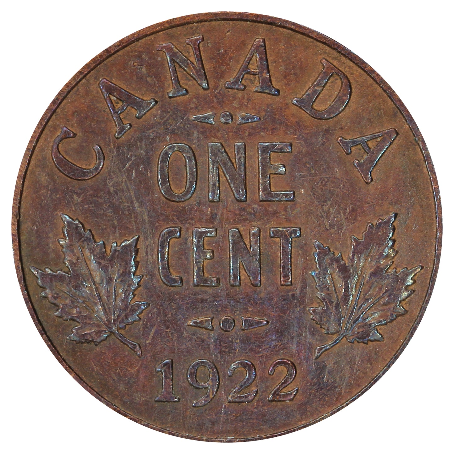 1922 Canada 1-cent F-VF (F15) Scratched, Cleaned, or Impaired