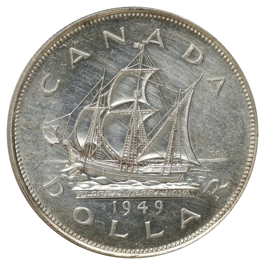 1949 Canada Dollar AU-UNC (AU55) Scratched, toned, or impaired