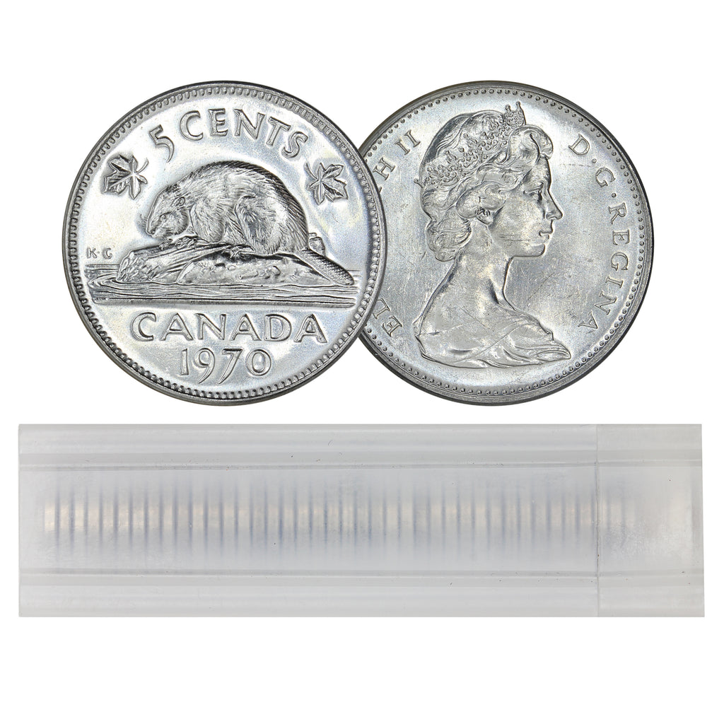 1970 Canada 5-cent Roll of 40Pcs, Appear Mint State (Some toned)