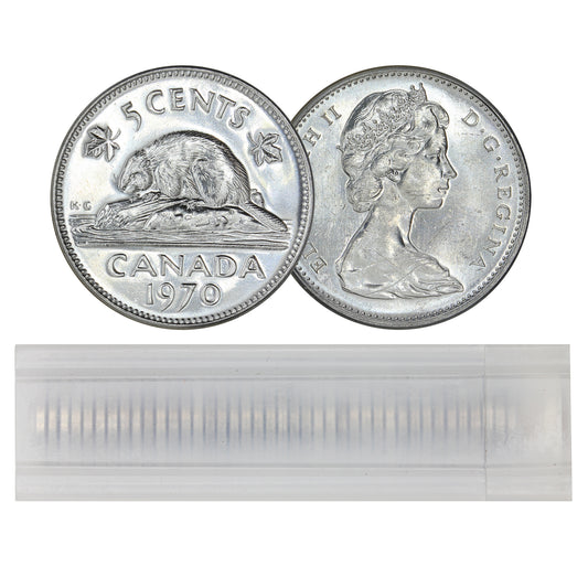 1970 Canada 5-cent Roll of 40Pcs, Appear Mint State (Some toned)