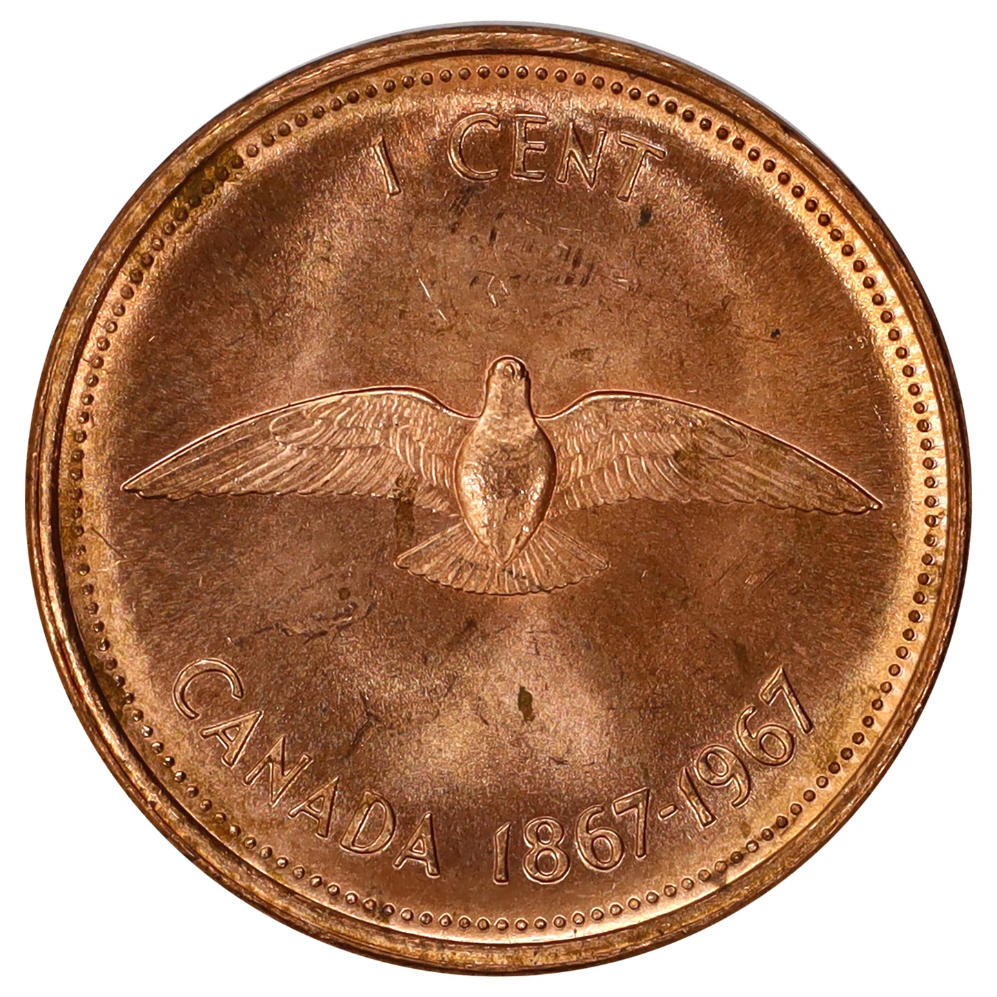 1967 Canada Commemorative 1-cent Roll of 50pcs. Mint State (some toned)