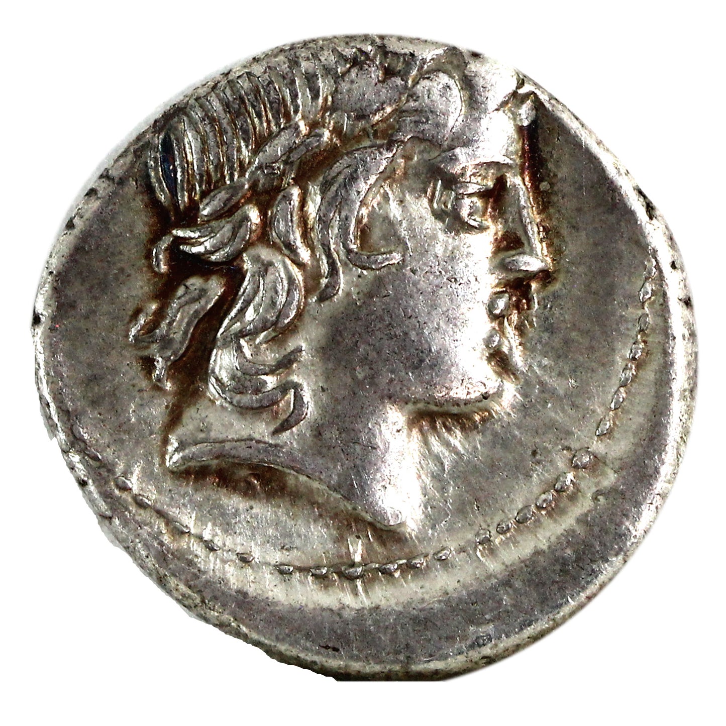Ancient Roman Republic 82BC Head of Apollo L. Censorinius Silver Denarius Almost UNC (AU-50)