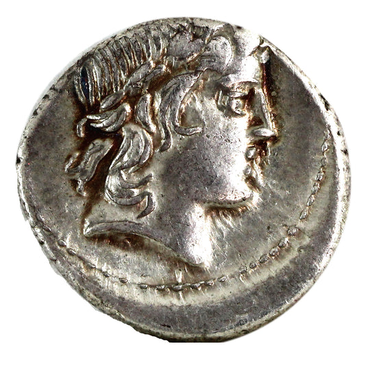 Ancient Roman Republic 82BC Head of Apollo L. Censorinius Silver Denarius Almost UNC (AU-50)