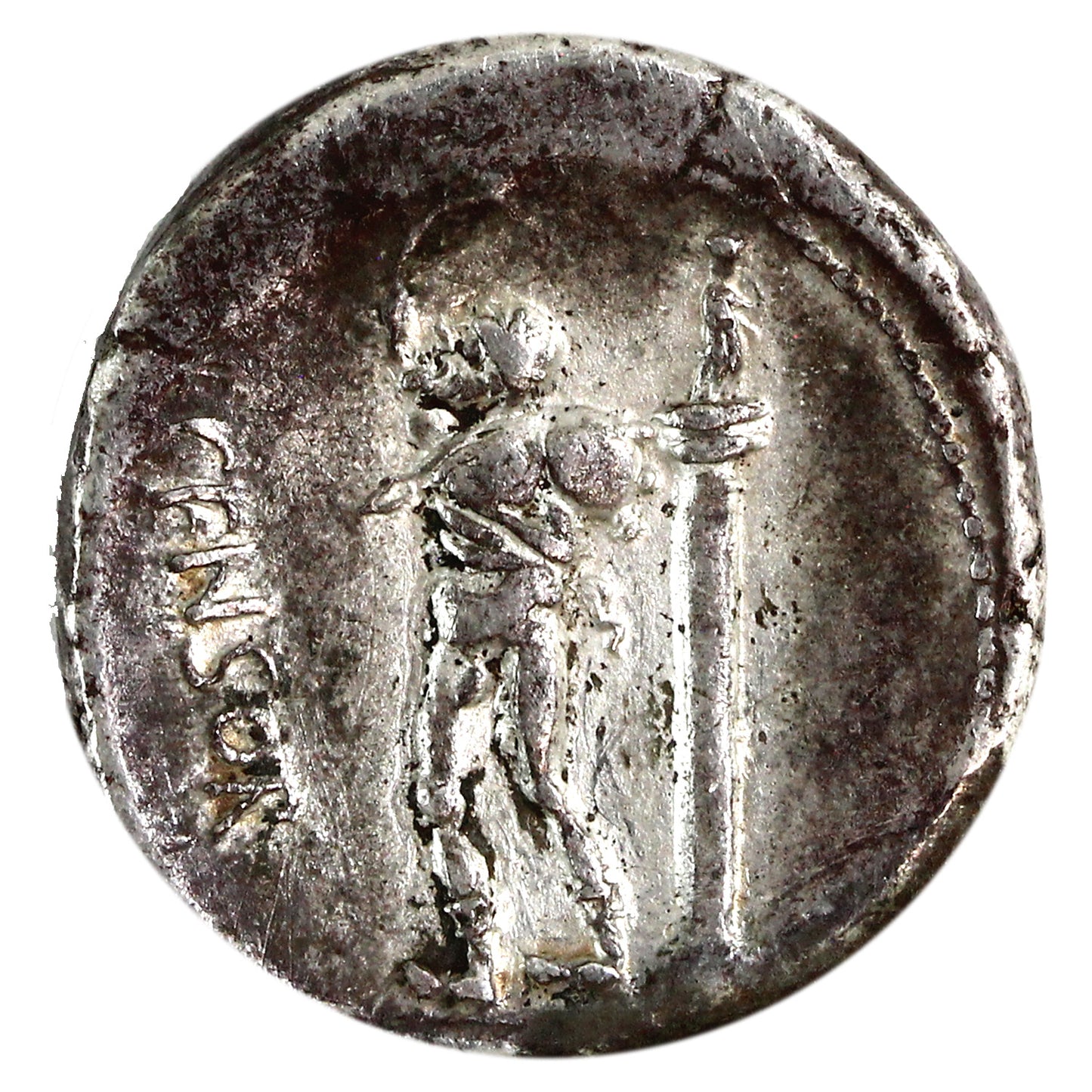 Ancient Roman Republic 82BC Head of Apollo L. Censorinius Silver Denarius Almost UNC (AU-50)
