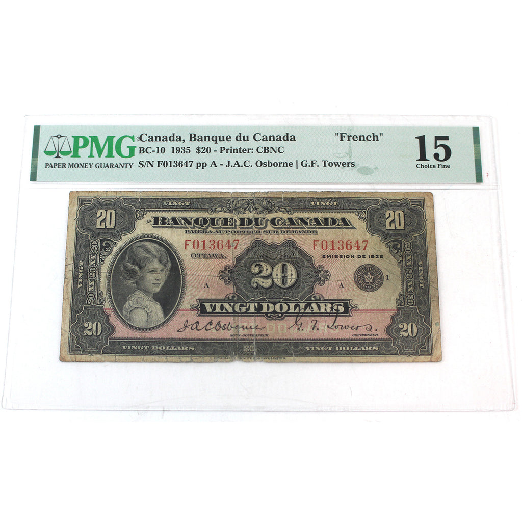 BC-10 1935 Canada $20 Osborne-Towers, French, PMG Certified F-15 (tears)