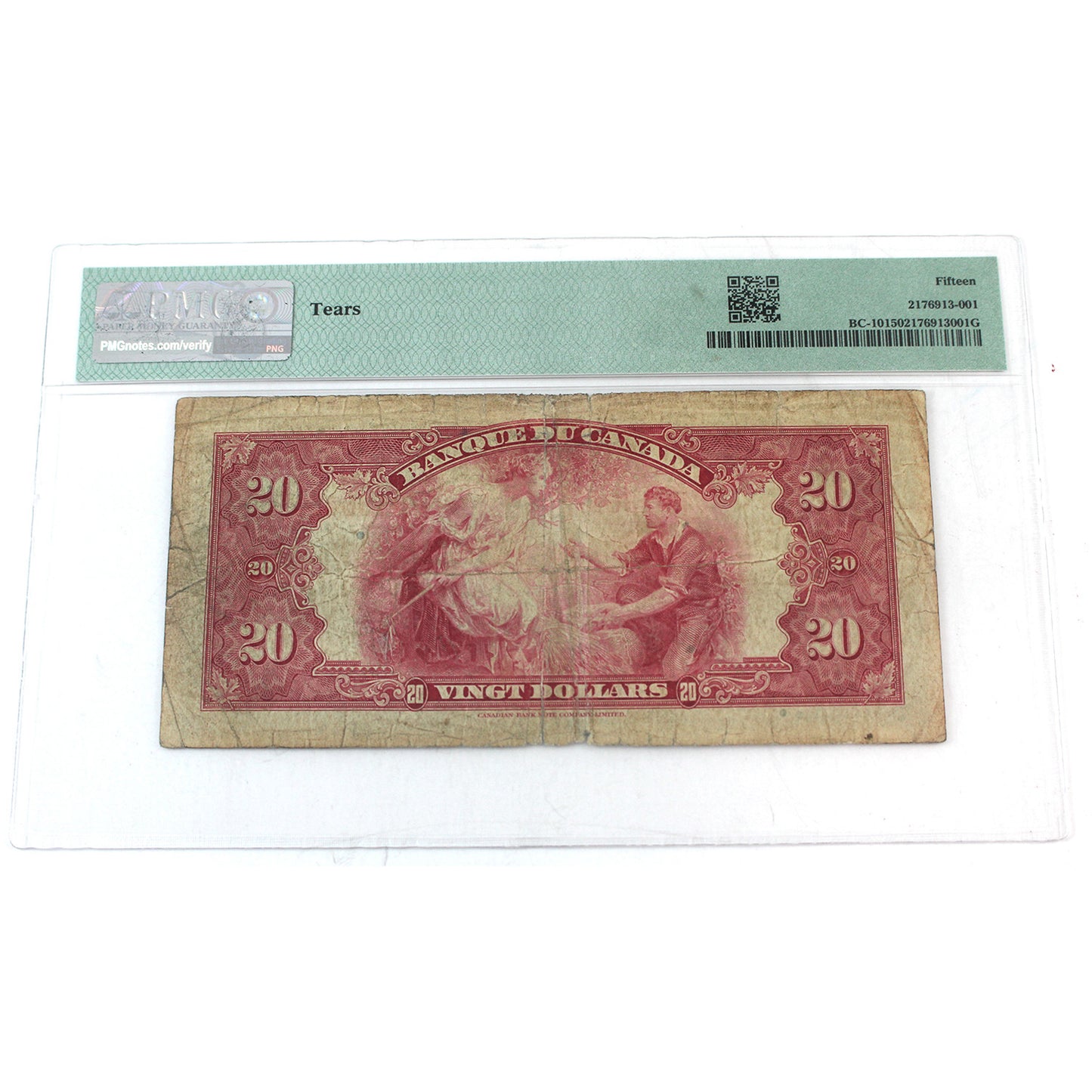 BC-10 1935 Canada $20 Osborne-Towers, French, PMG Certified F-15 (tears)