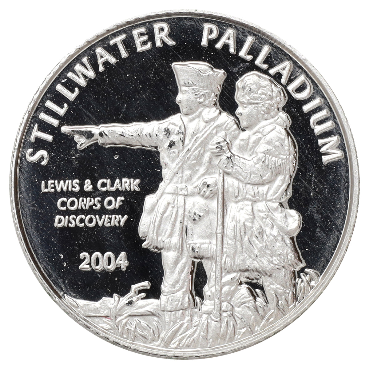 PALLADIUM: JM 2004 Stillwater Lewis & Clark 1/10oz. .9995 Palladium Round (light toning)