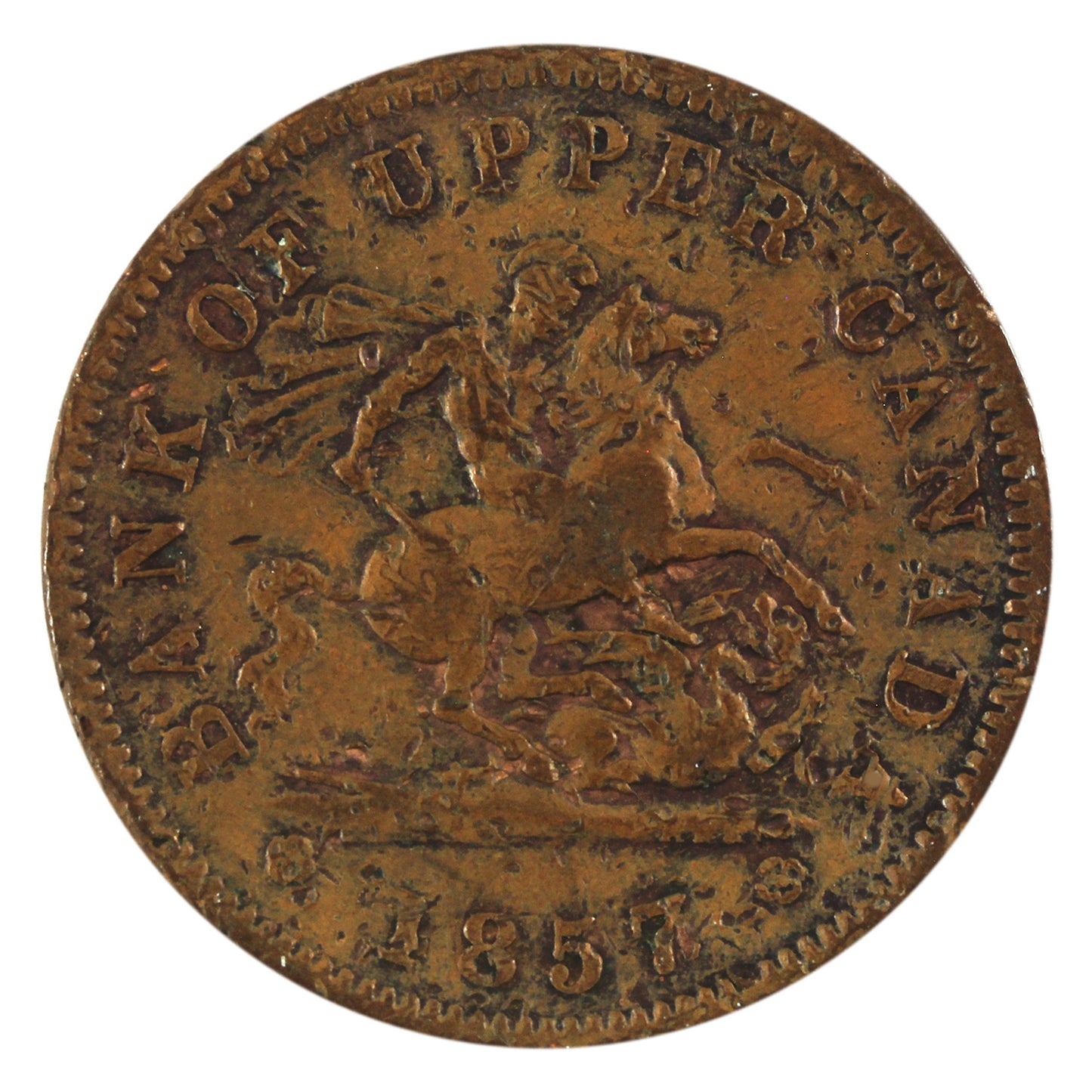 PC-6D 1857 Upper Canada Penny Token F-VF (F15) Scratched, Cleaned or impaired