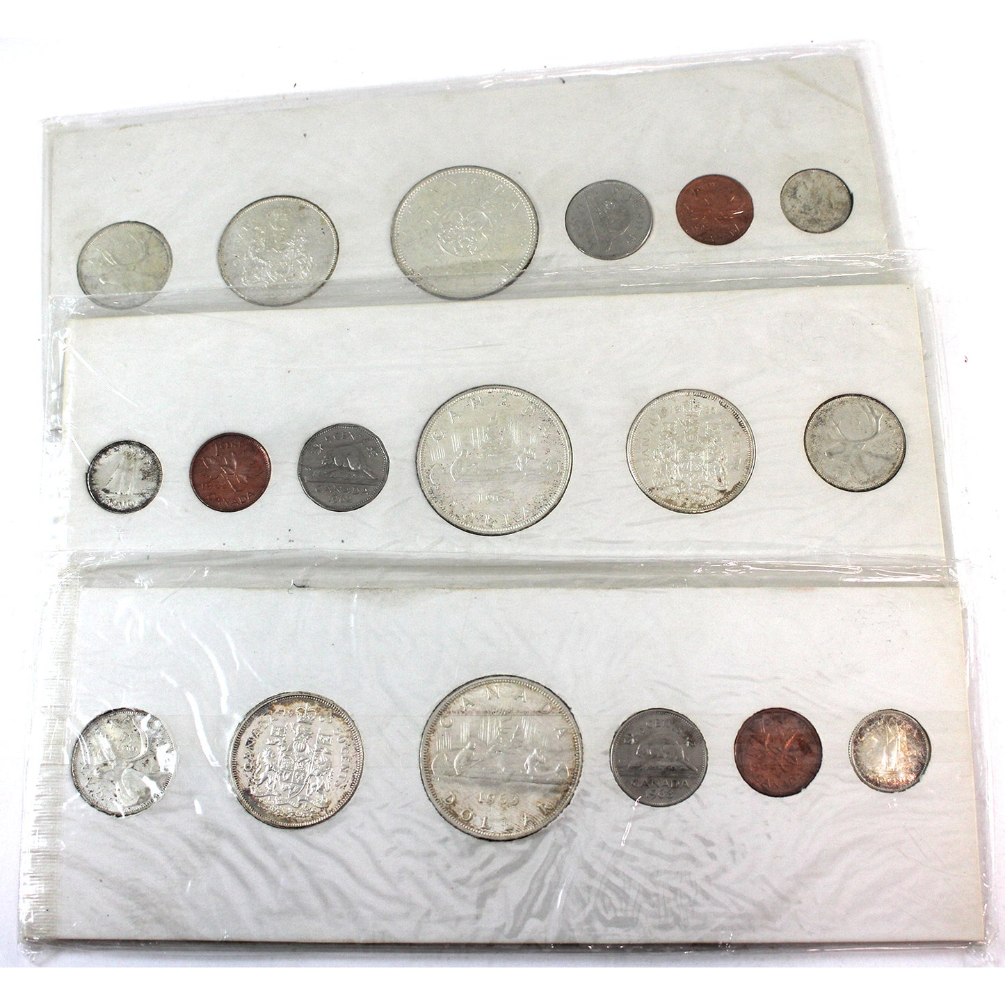 3x 1962, 1963 & 1964 Canada Silver Year Sets, 3Pcs (Some toning)