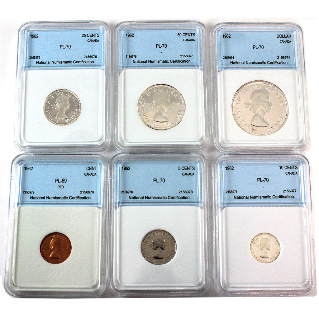 Lot of 6x 1962 Canada Decimal, NNC Certified PL-69 to PL-70, 6Pcs.