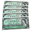 5x Sequential 1967 Canada $1 Notes, B-R, H/P, 5Pcs.