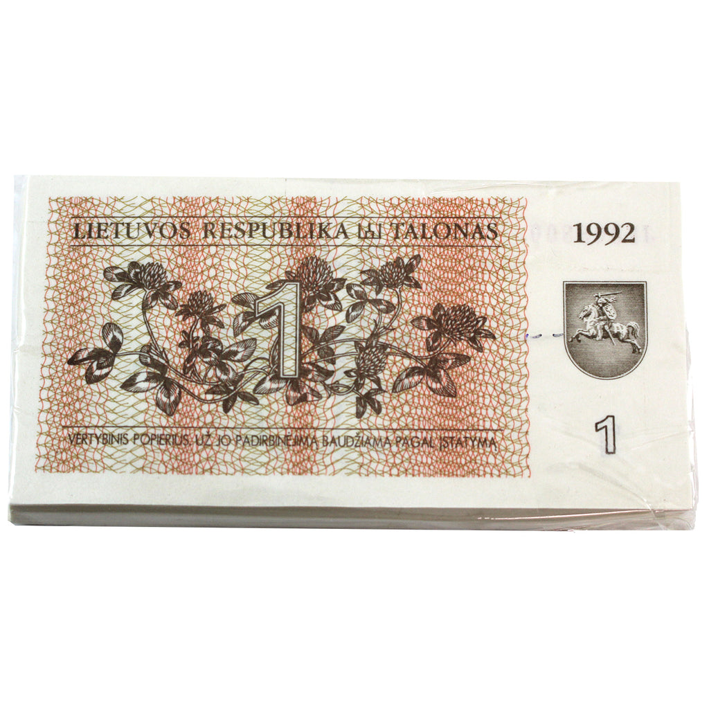 Lot of 100x Lithuania 1992 1 Talonas Bank Notes, P #34, UNC, 100Pcs.