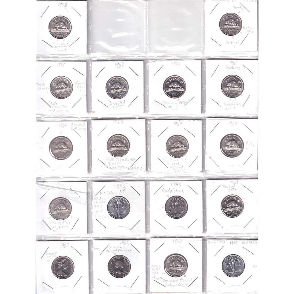 Lot of 18x 1945-1969 Canada 5-Cents, Ungraded, 18Pcs.