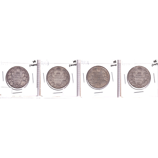 Lot of 4x 1911-1916 Canada 50-Cents, All VG, 4Pcs. (Impaired)