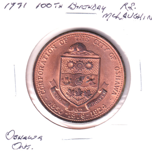 1971 Oshawa, ON R.L McLaughlin 100th Birthday Token