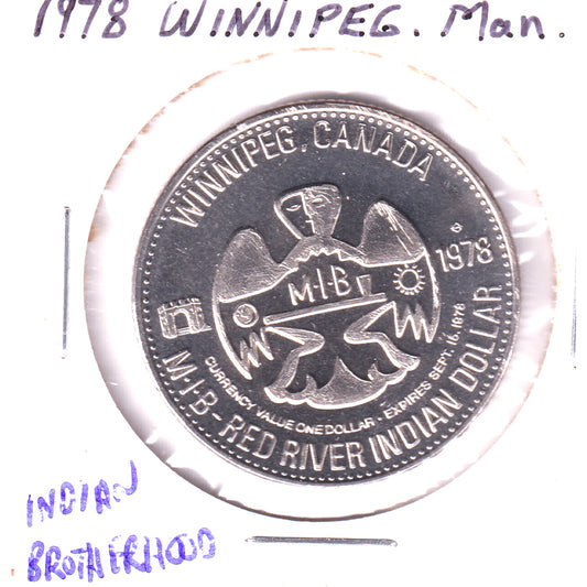 1978 Winnipeg, Manitoba Indian Brotherhood Dollar Token