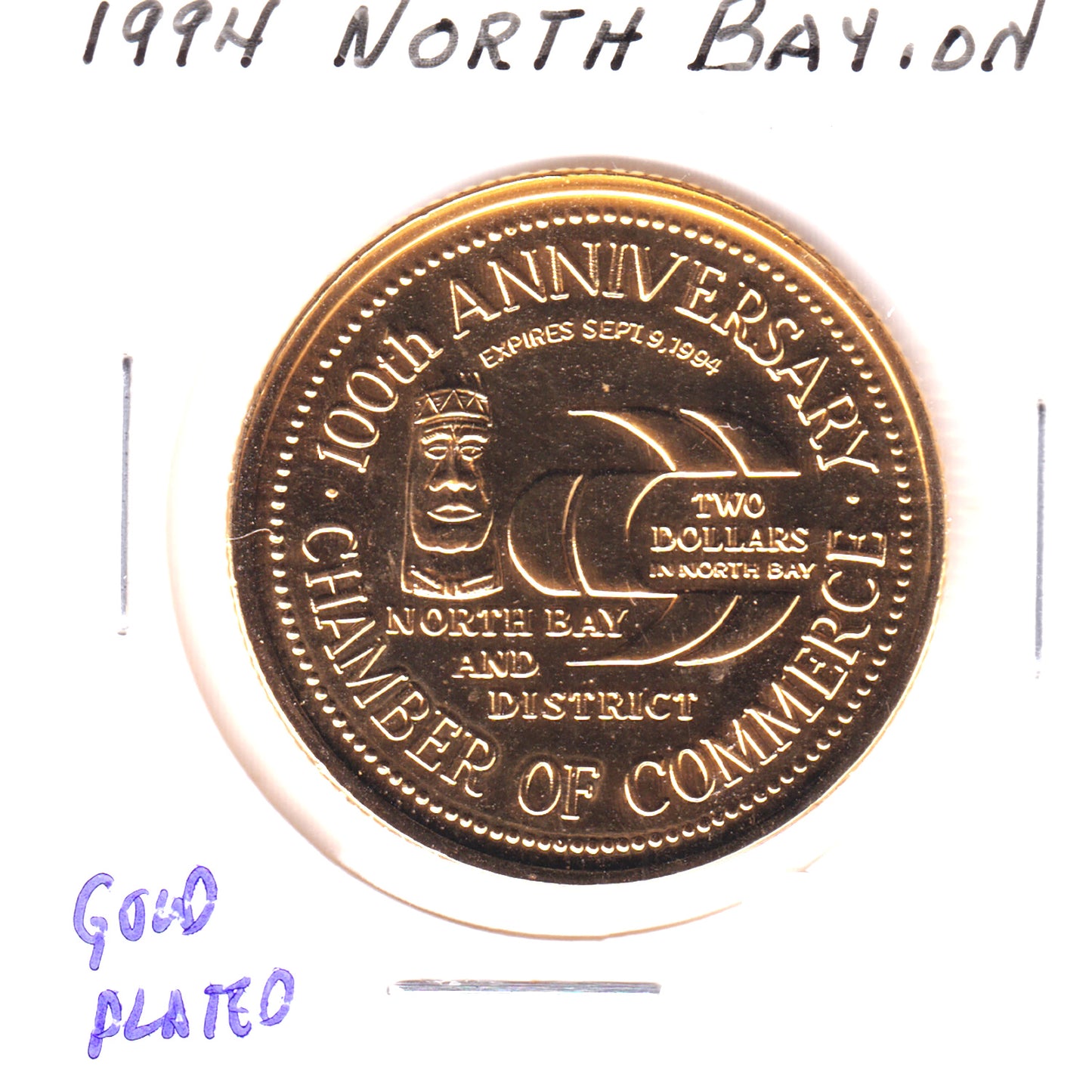 1994 North Bay, ON 100th Anniversary Chamber of Commerce Gold Plated Token