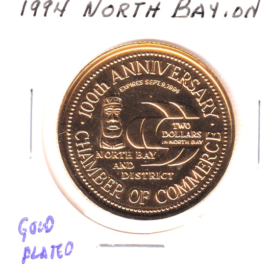 1994 North Bay, ON 100th Anniversary Chamber of Commerce Gold Plated Token
