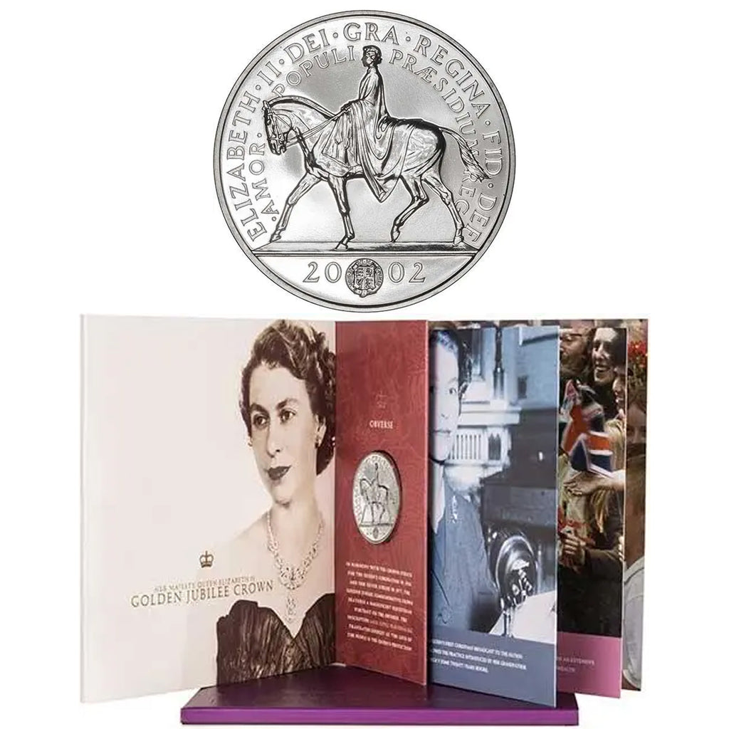 2002 Great Britain 5 Pound Queen Elizabeth II Golden Jubilee Crown in Collectible folder (See Desc.)