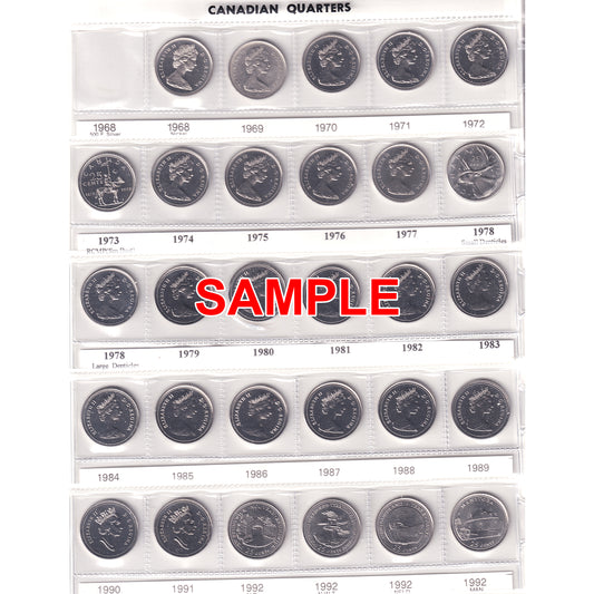 Lot of 57x 1968-1999 Canada 25-Cents Collection in Uni-Safe Album