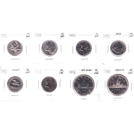 Lot of 8x 1972-1984 Canada 25-Cents PL to PR, 8Pcs. (Impaired)