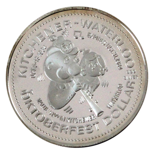 1984 Kitchener-Waterloo Silver Oktoberfest .999 Silver Trade Dollar (No Tax) light toning