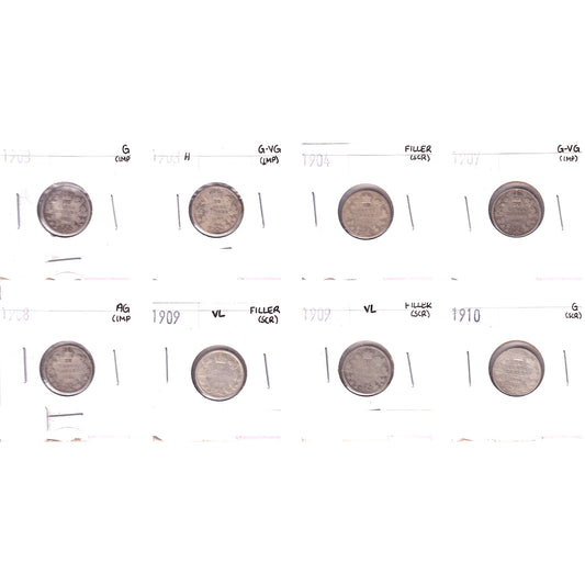 Lot of 8x 1903-1910 Canada 10-Cents Filler to G-VG, 8Pcs. (Impaired)