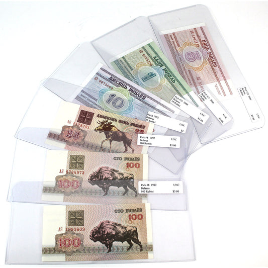 Lot of 6x 1992-2000 Mixed Belarus Bank Notes, All UNC, 6Pcs.