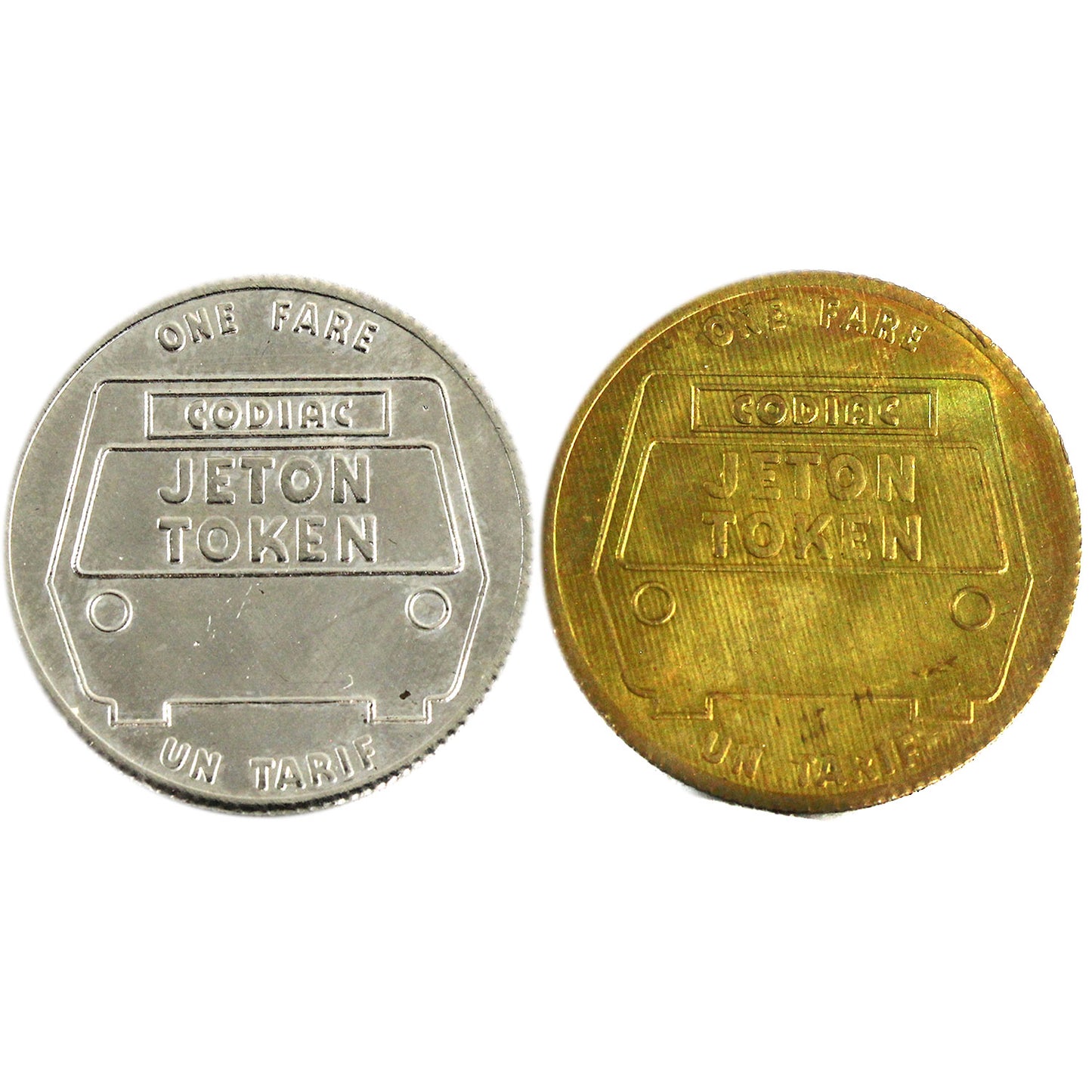 Pair of 1983 Moncton, NB Codia Transit Commission Brass & Nickel 1-Fare Tokens