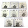 Lot of 8x 1959-1969 Canada 5-Cents ICCS Certified SP/PL-64 to PL-65, 8Pcs.