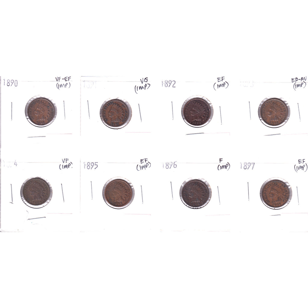 Lot of 8x 1890-1897 USA Cent, VG to EF-AU, 8Pcs. (Impaired)