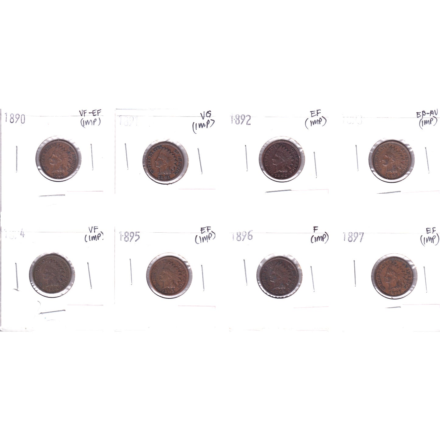 Lot of 8x 1890-1897 USA Cent, VG to EF-AU, 8Pcs. (Impaired)