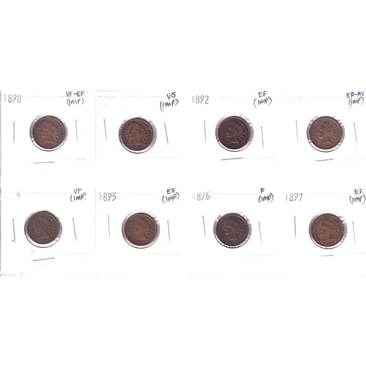 Lot of 8x 1890-1897 USA Cent, VG to EF-AU, 8Pcs. (Impaired)