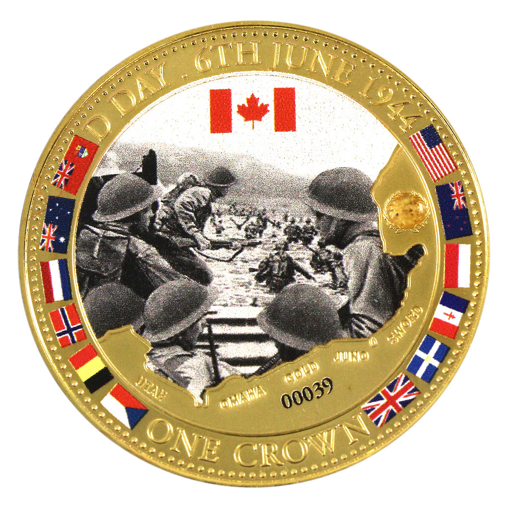 2014 D-Day Landing 24K Gold Plated Proof Crown Authenticated BU in Case (scuffing)