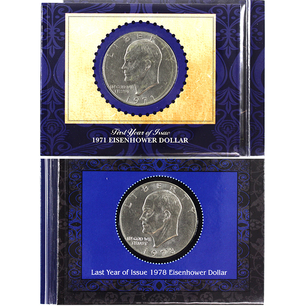 Pair of 1971 & 1978 Eisenhower Dollar First & Last Year of Issue in Booklets (Impaired)
