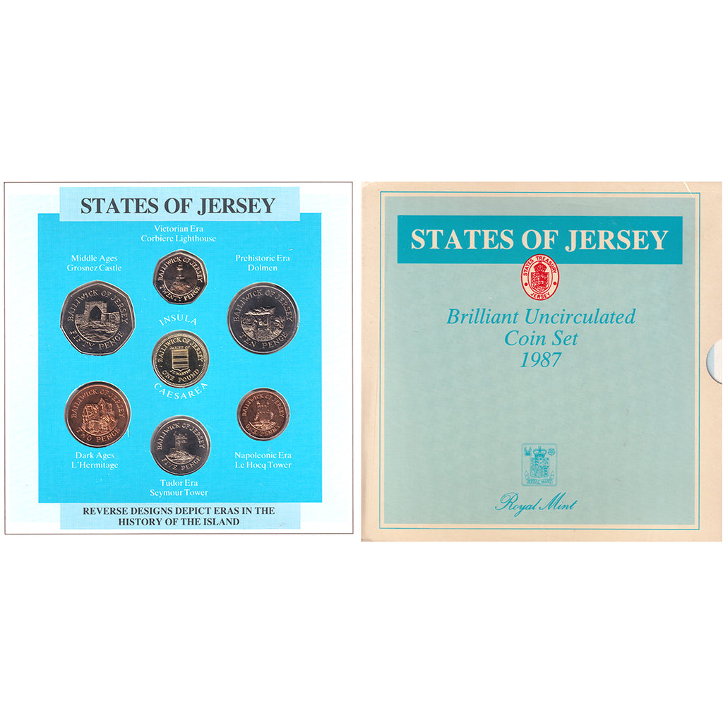 1987 States of Jersey Brilliant Uncirculated 7-Coin Set in Folder (Light Wear)