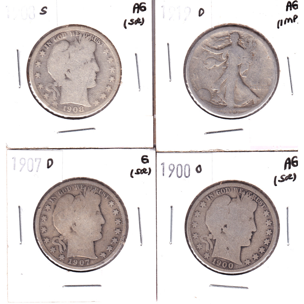 Lot of 4x 1900O-1919D USA Half Dollars, AG to G, 4Pcs. (Impaired)