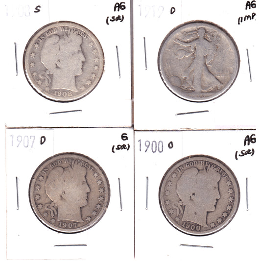 Lot of 4x 1900O-1919D USA Half Dollars, AG to G, 4Pcs. (Impaired)