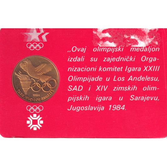 1984 Sarajevo Winter Olympics Friendship Medallion in Card (Wear)
