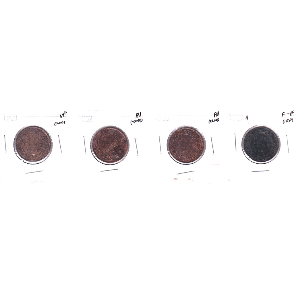 Lot of 4x 1900-1907H Canada 1-cent, F-VF to AU, 4Pcs. (Impaired)